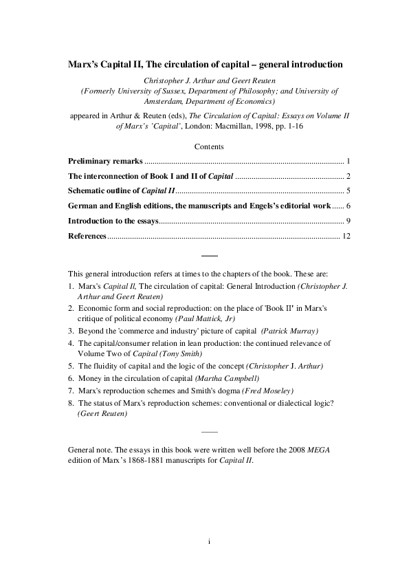(PDF) Marx's Capital II, The Circulation of Capital