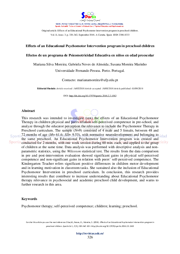 (PDF) Effects of an Educational Psychomotor Intervention program in ...