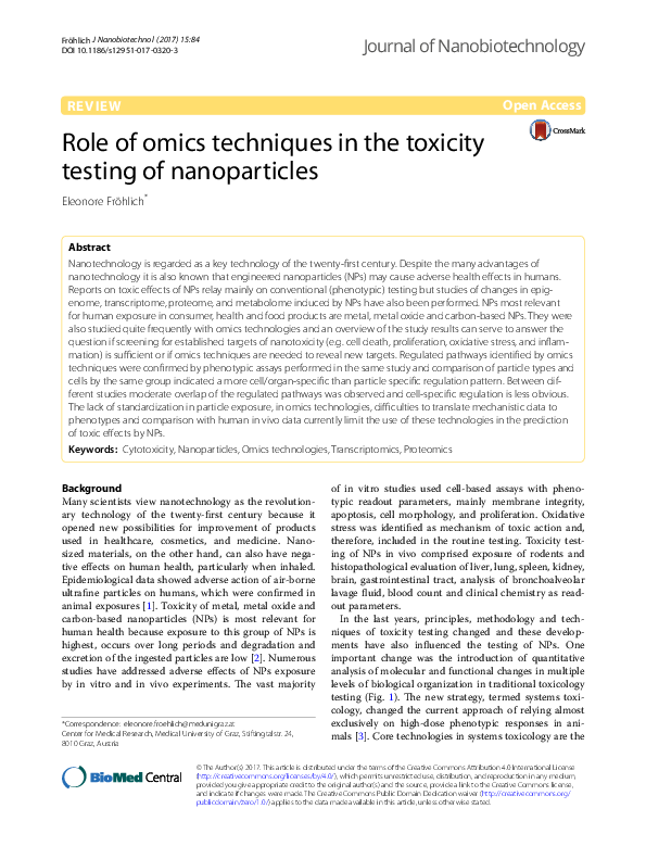(PDF) Role of omics techniques in the toxicity testing of nanoparticles