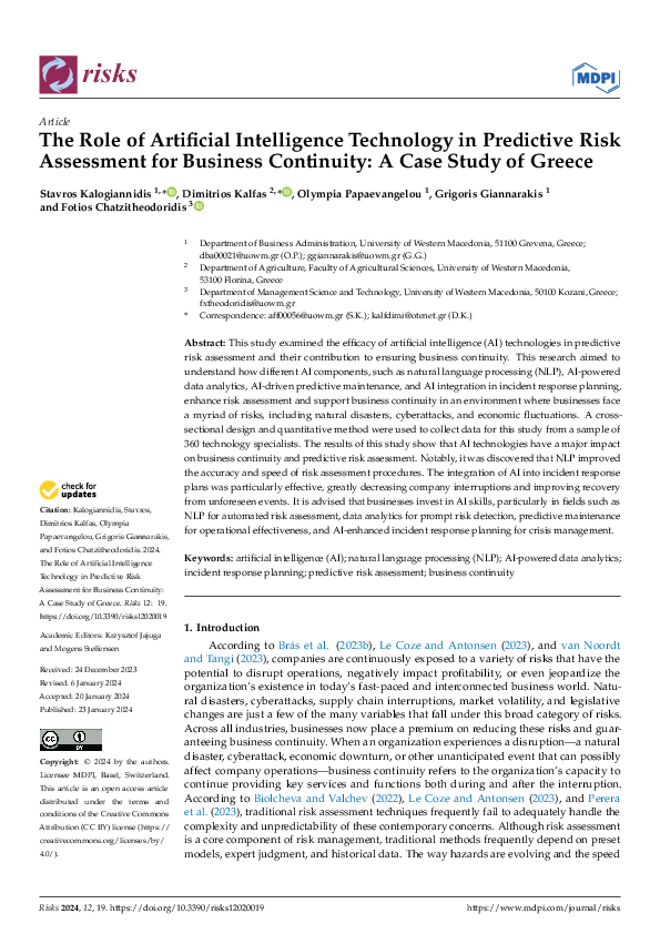(PDF) The Role of Artificial Intelligence Technology in Predictive Risk ...