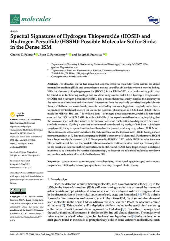 (PDF) Spectral Signatures of Hydrogen Thioperoxide (HOSH) and Hydrogen ...