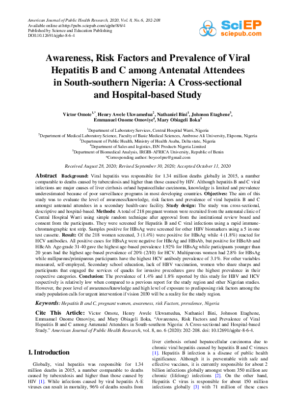 (PDF) Awareness, Risk Factors and Prevalence of Viral Hepatitis B and C ...