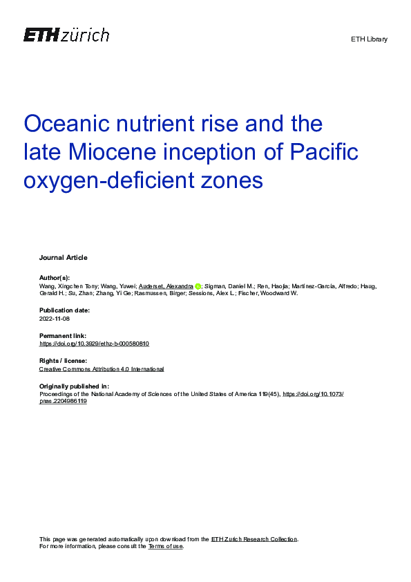 (PDF) Oceanic nutrient rise and the late Miocene inception of Pacific ...