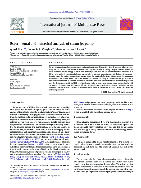 (PDF) Experimental and numerical analysis of steam jet pump