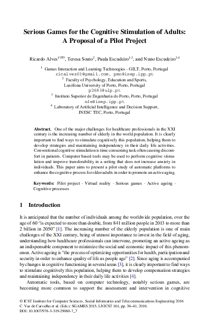 (PDF) Serious Games for the Cognitive Stimulation of Adults: A Proposal ...