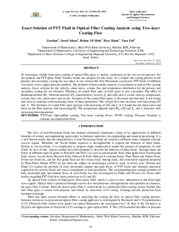 (PDF) Exact Solution of PTT Fluid in Optical Fiber Coating Analysis ...