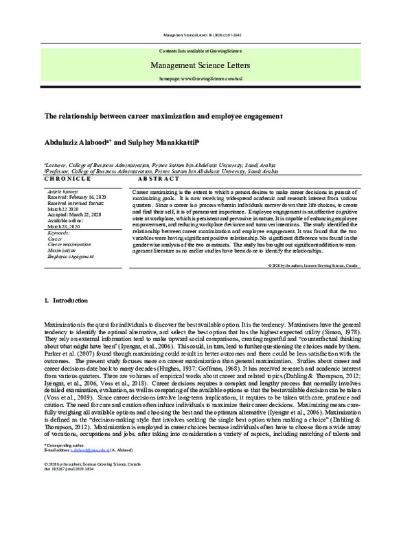 (PDF) The relationship between career maximization and employee engagement