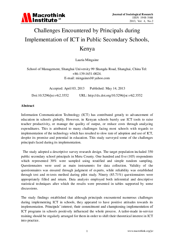 (PDF) Challenges encountered by Principals during Implementation of ICT ...