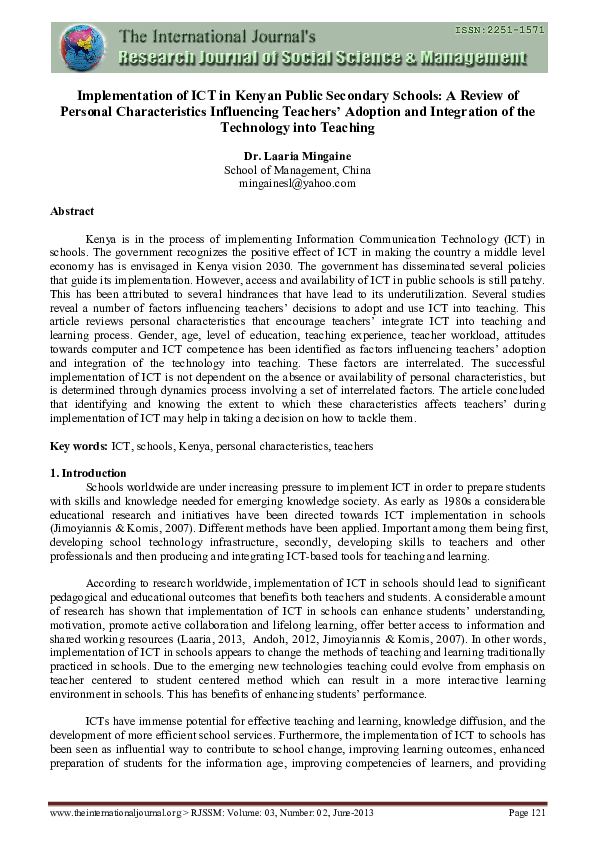 (PDF) Implementation of ICT in Kenyan public secondary schools: A ...
