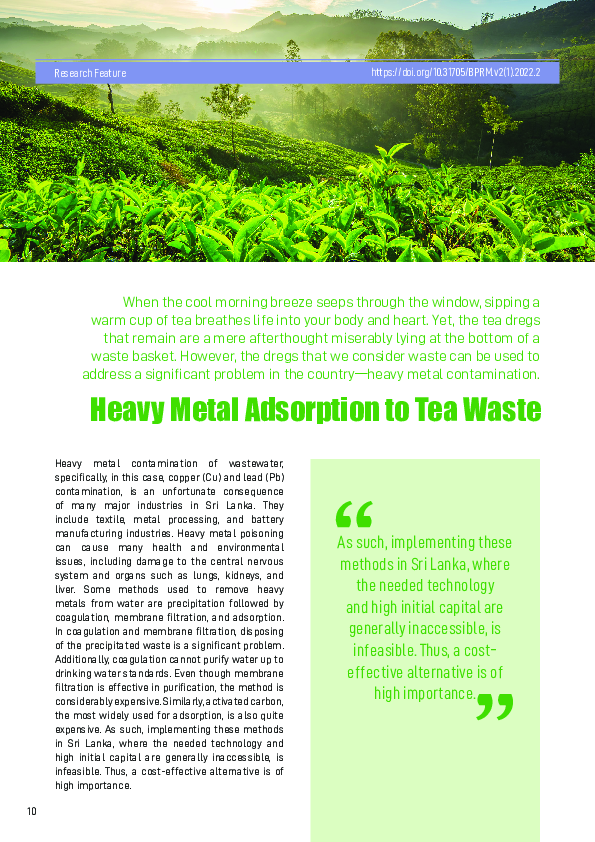 (PDF) Heavy metal adsorption to tea waste