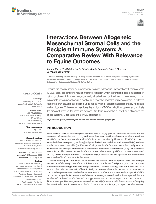 (PDF) Interactions Between Allogeneic Mesenchymal Stromal Cells and the ...