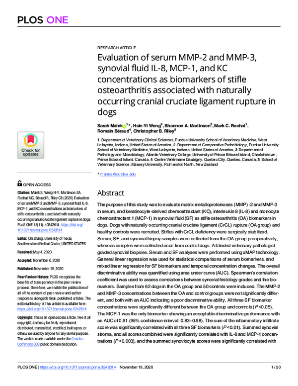 (PDF) Evaluation of serum MMP-2 and MMP-3, synovial fluid IL-8, MCP-1 ...