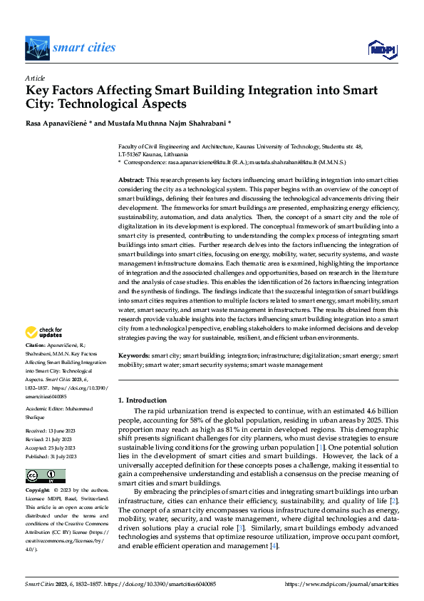 (PDF) Key Factors Affecting Smart Building Integration into Smart City ...