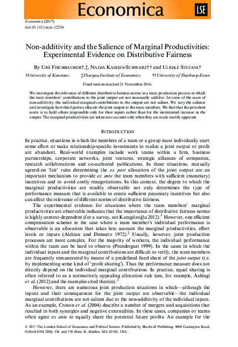 (PDF) Non-additivity and the Salience of Marginal Productivities ...