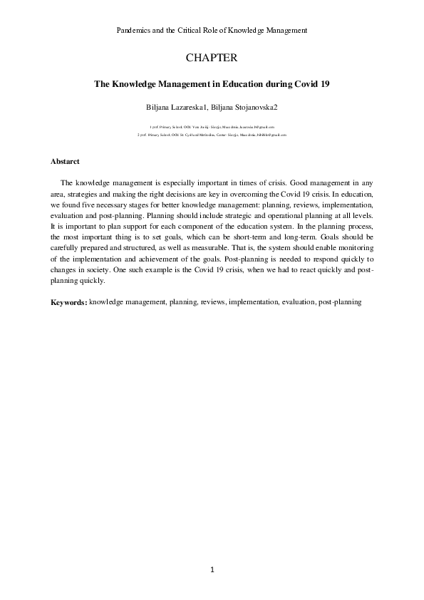 (PDF) The Knowledge Management in Education During Covid 19