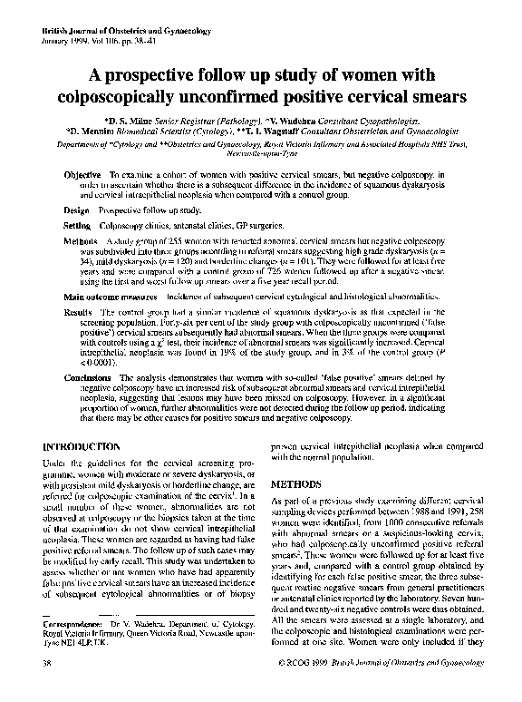 (PDF) A prospective follow up study of women with colposcopically ...
