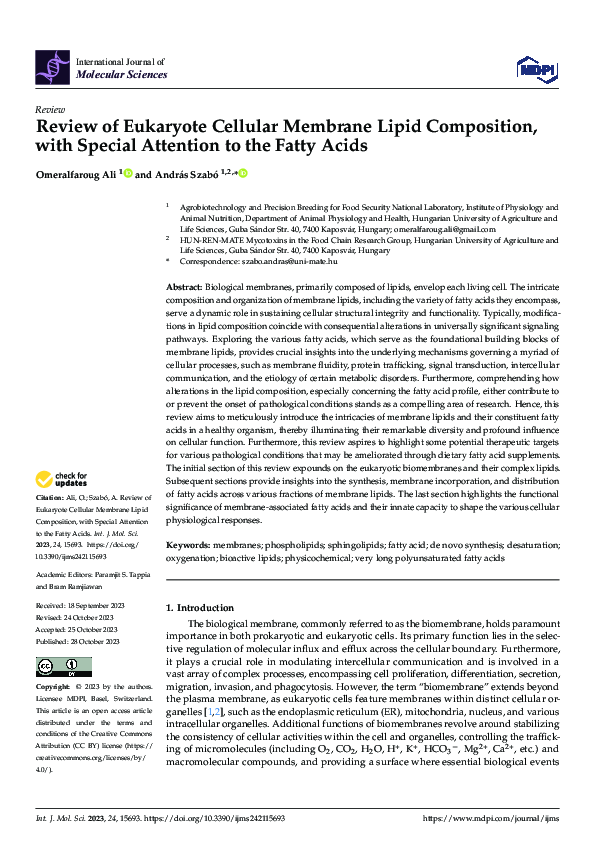 (PDF) Review of Eukaryote Cellular Membrane Lipid Composition, with ...