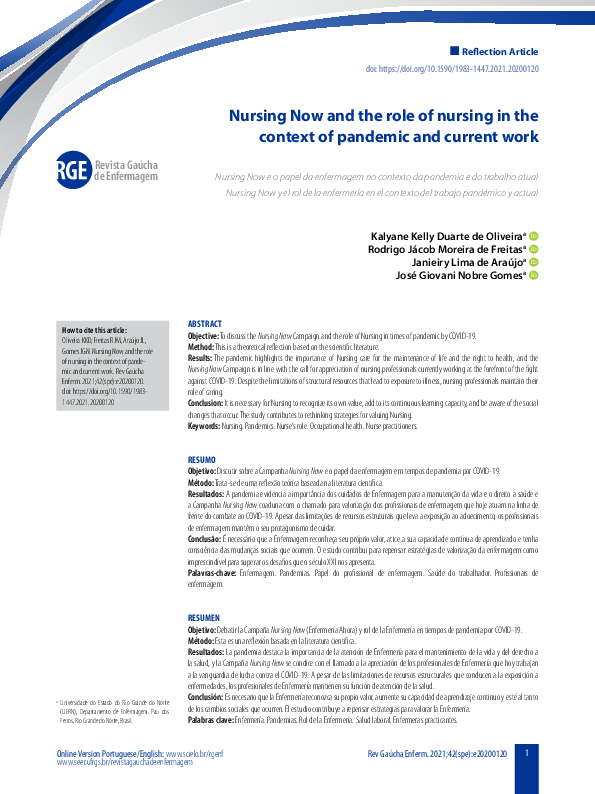 (PDF) Nursing Now and the role of nursing in the context of pandemic ...
