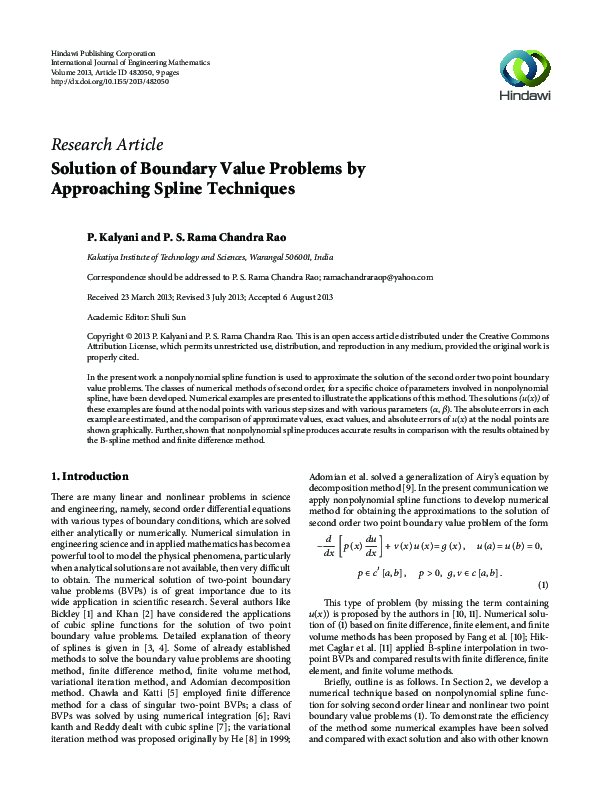 (PDF) Solution of Boundary Value Problems by Approaching Spline Techniques