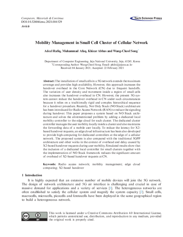 (PDF) Mobility Management in Small Cell Cluster of Cellular Network