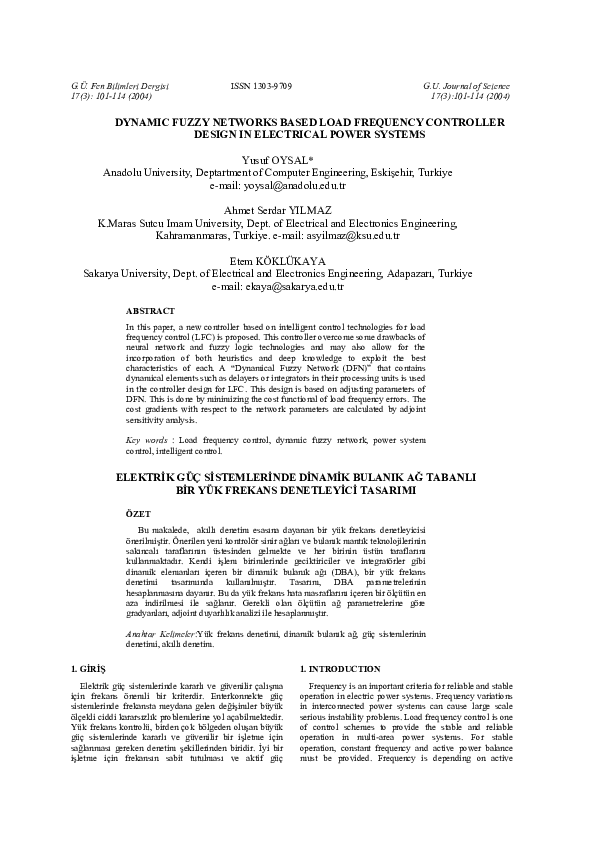 (PDF) Dynamic Fuzzy Networks Based Load Frequency Controller Design In ...
