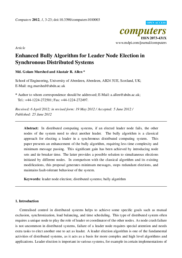 (PDF) Enhanced Bully Algorithm for Leader Node Election in Synchronous ...