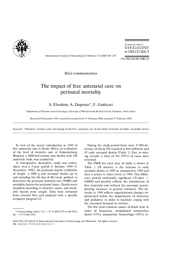 (PDF) The impact of free antenatal care on perinatal mortality
