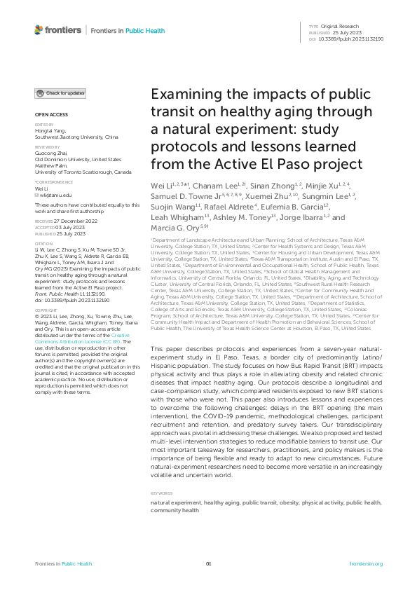 (PDF) Examining the impacts of public transit on healthy aging through ...