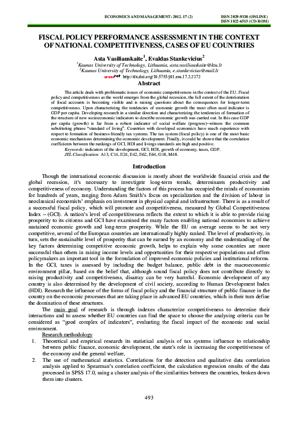 (PDF) Fiscal Policy Performance Assessment in the Context of National ...