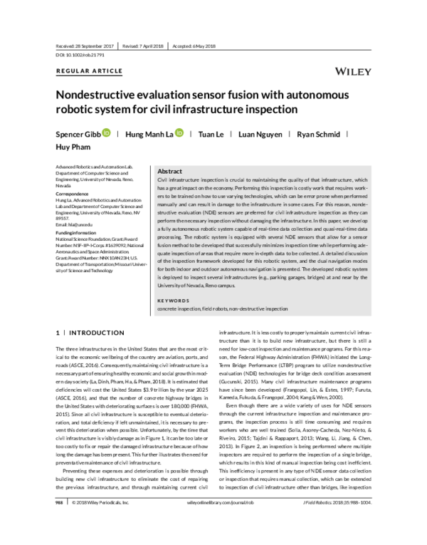 (PDF) Nondestructive evaluation sensor fusion with autonomous robotic ...