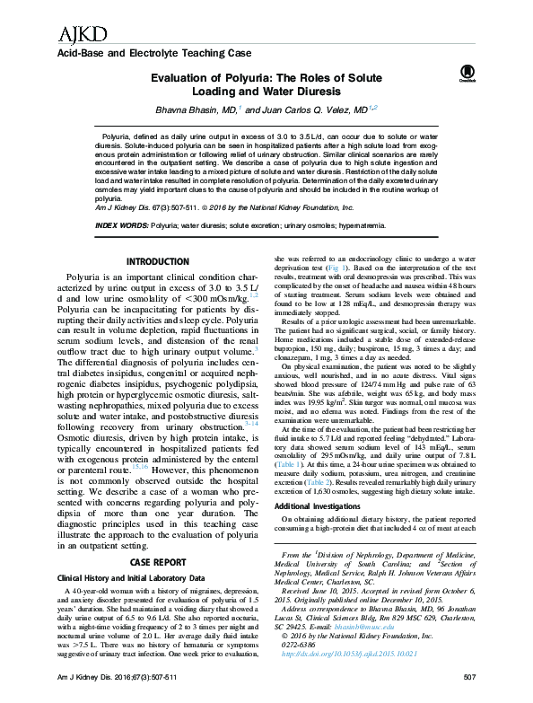 (PDF) Evaluation of Polyuria: The Roles of Solute Loading and Water ...