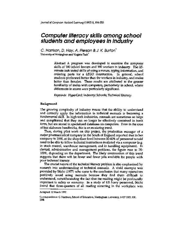 (PDF) Computer literacy skills among school students and employees in ...