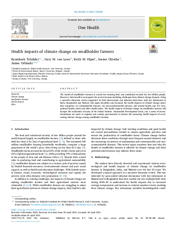 (PDF) Health impacts of climate change on smallholder farmers