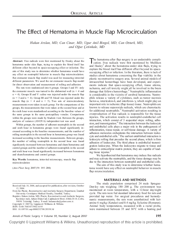 (PDF) The Effect of Hematoma in Muscle Flap Microcirculation