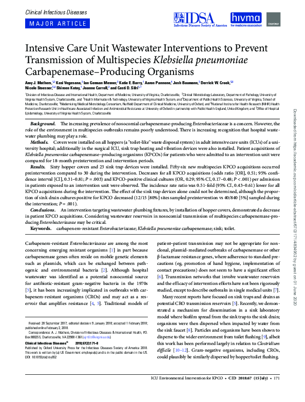 (PDF) Intensive Care Unit Wastewater Interventions to Prevent ...