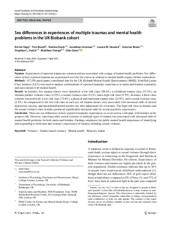 (PDF) Sex differences in experiences of multiple traumas and mental ...