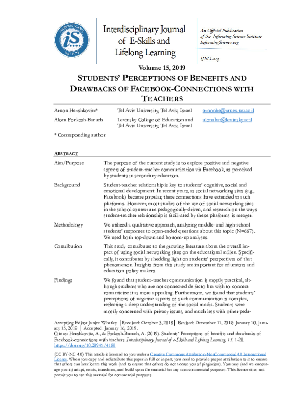 (PDF) Students’ Perceptions of Benefits and Drawbacks of Facebook ...