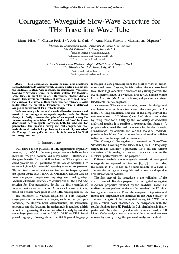 (PDF) Corrugated waveguide slow-wave structure for THz travelling wave tube