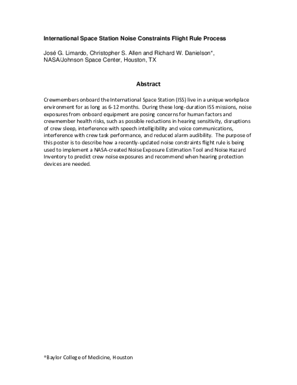 (PDF) International Space Station Noise Constraints Flight Rule Process