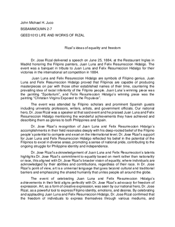 (PDF) Rizal's ideas of equality and freedom