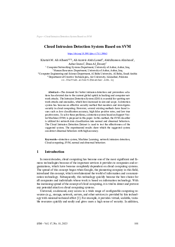 (PDF) Cloud Intrusion Detection System Based on SVM