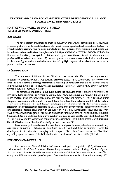 (PDF) Texture and Grain Boundary Structure Dependence of Hillock ...