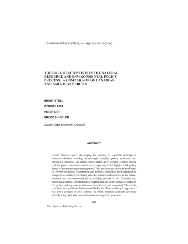 (PDF) The Role of Scientists in the Natural Resource and Environmental ...