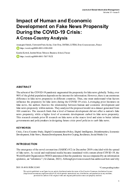 (PDF) Impact of Human and Economic Development on Fake News Propensity ...