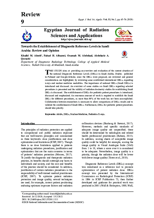 (PDF) Towards the Establishment of Diagnostic Reference Levels in Saudi ...
