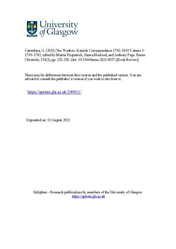 (PDF) The Wodrow–Kenrick Correspondence 1750–1810 Volume 1: 1750–1783 ...