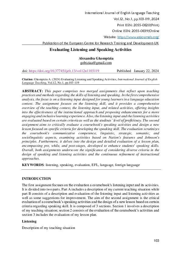 (PDF) Evaluating Listening and Speaking Activities