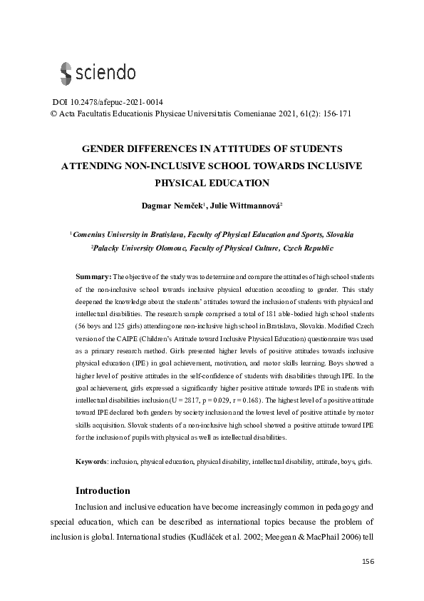 (PDF) Gender Differences in Attitudes of Students Attending Non ...