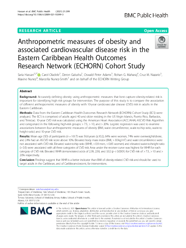 (PDF) Anthropometric measures of obesity and associated cardiovascular ...