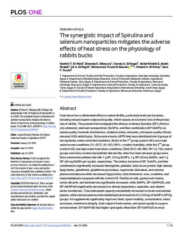 (PDF) The synergistic impact of Spirulina and selenium nanoparticles ...